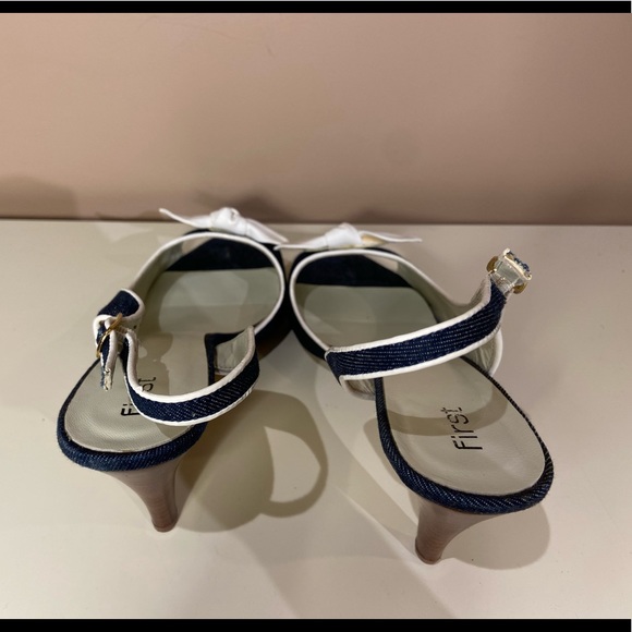 NEW FIRST 3” heels in JEAN with WHITE leather bow - Picture 2 of 4
